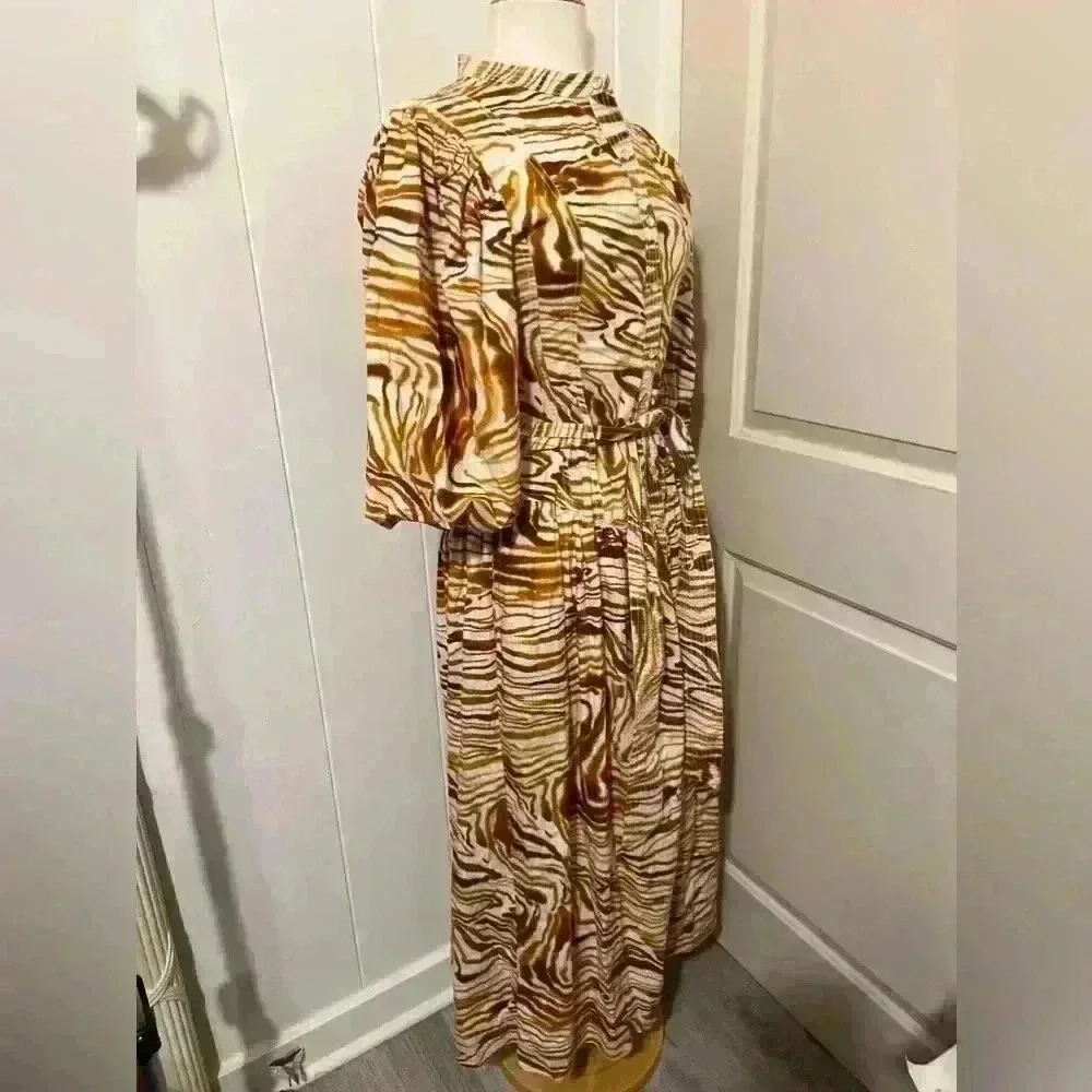 Anthropologie $298 Love The Label Yellow Swirl Bohemian Midi Dress Safari Zebra‎ - Picture 3 of 8